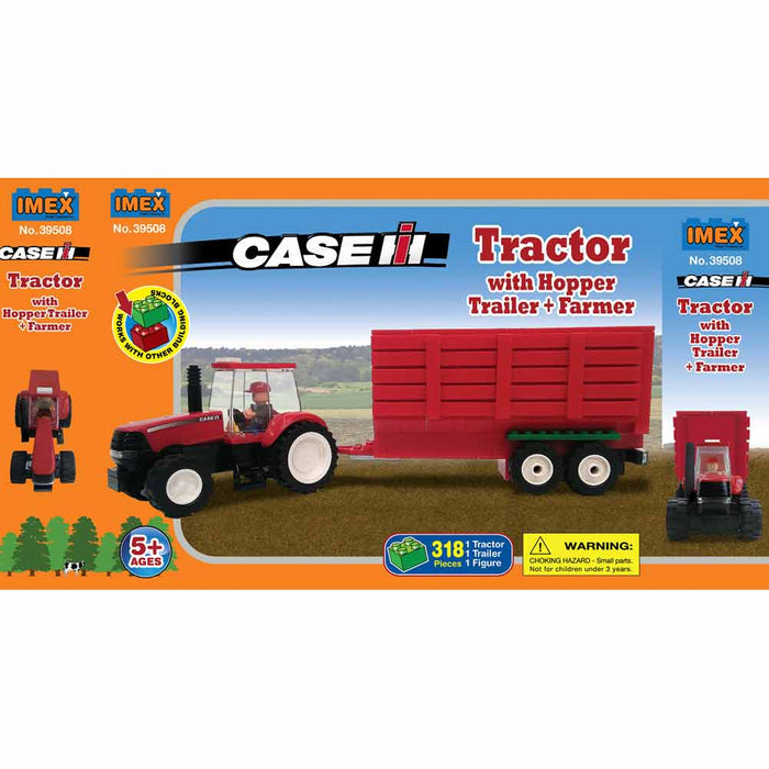 318 Piece Block Set - Case IH Magnum Tractor with Farmer & Grain Trailer