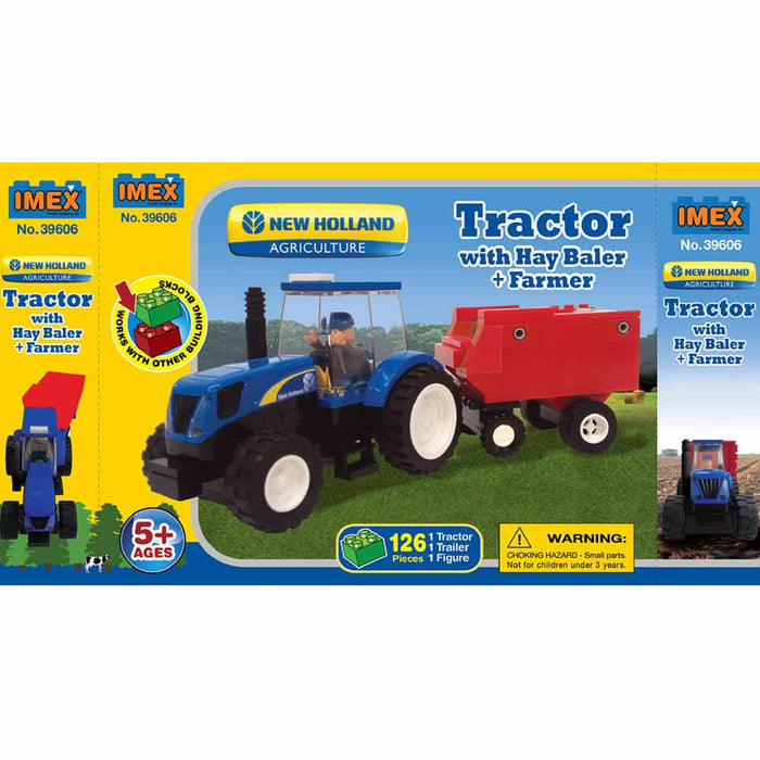 126 Piece Block Set - New Holland Tractor with Farmer & Hay Baler