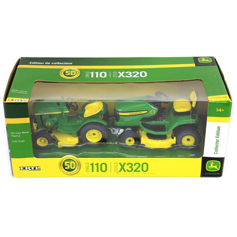 1/16 John Deere 1963 110 and 2013 X320 Lawn Tractor Set by ERTL, Collector's Edition