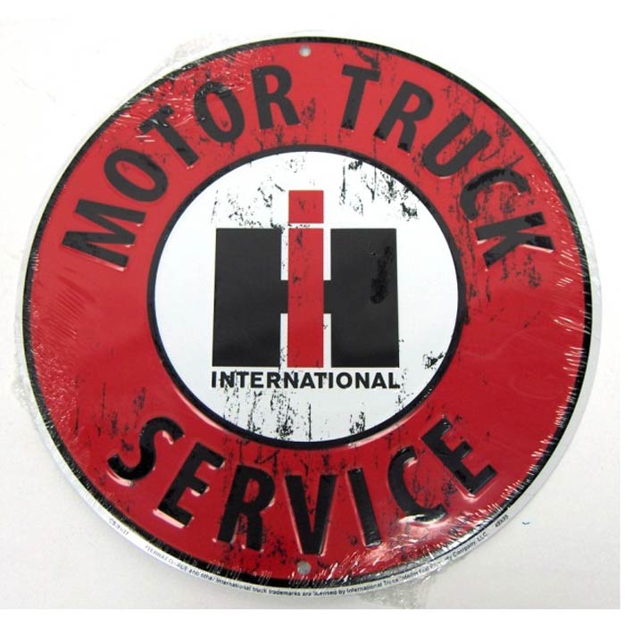 12in Round Red Tin Sign with IH Logo, "Motor Truck Service"