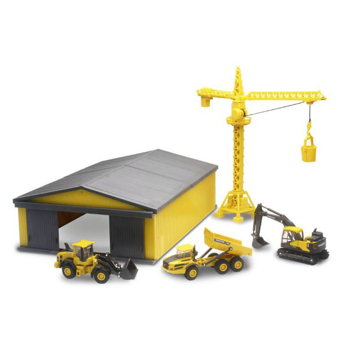 1/64 Volvo Construction Vehicles & Machine Shed Set by New Ray