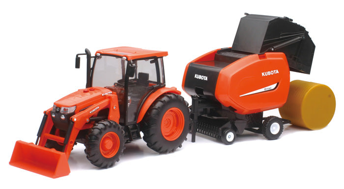 1/18 Kubota M5-111 Tractor with Hay Baler & Sounds by New Ray Toys