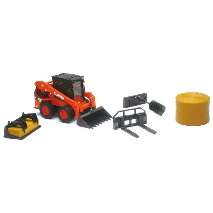 1/18 Plastic Kubota SSV65 Skid Loader with Accessories and Bales