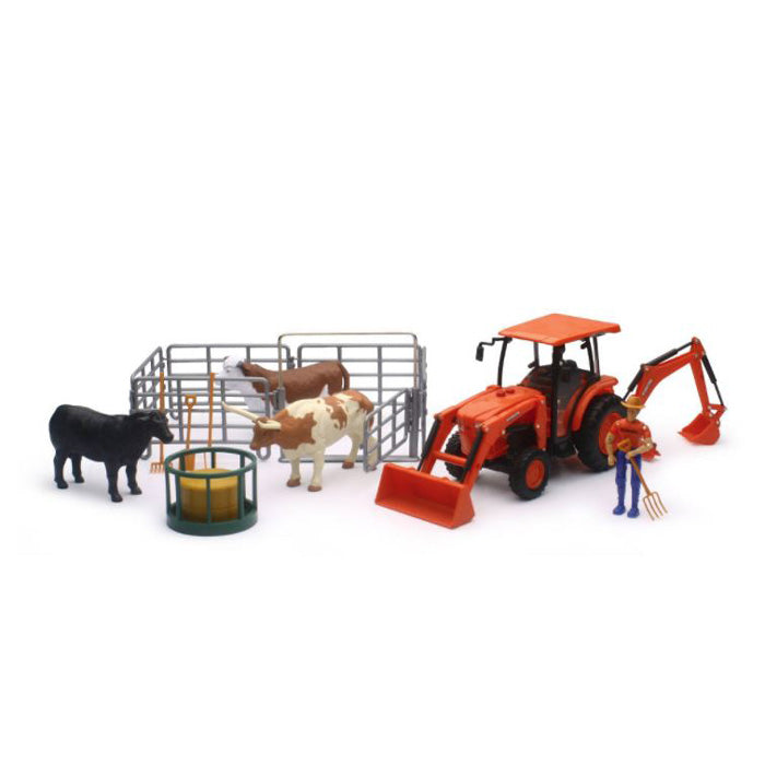 1/18 Kubota Tractor with Figure, Animals & Fence by New Ray