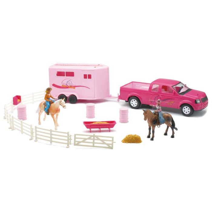 1/25 Pink Truck & Trailer with Horses & Accessories by New Ray