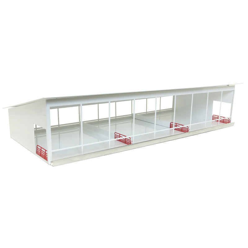 1/64 White Monoslope Cattle Barn with Gates & Feed Bunk by Standi Toys