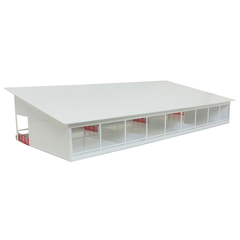 1/64 White Monoslope Cattle Barn with Gates & Feed Bunk by Standi Toys