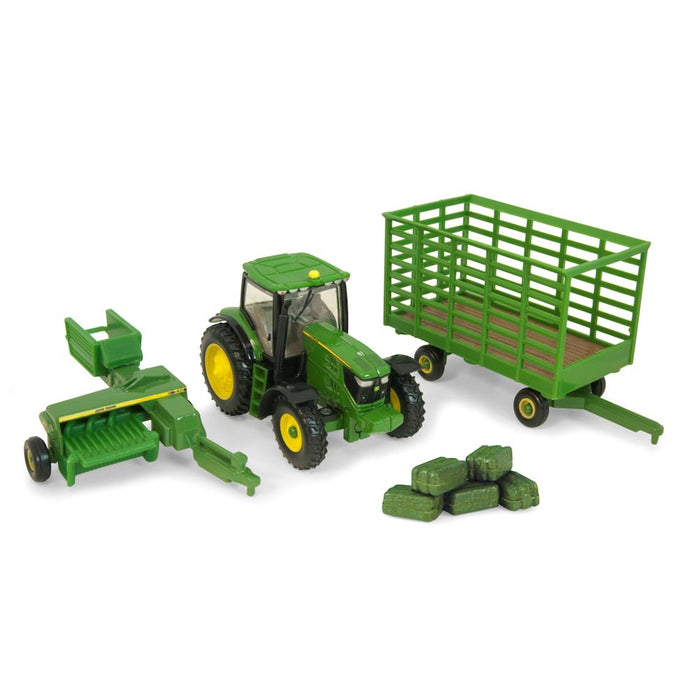 1/64 John Deere 6210R Haying Set with 338 Square Baler & Bale Wagon