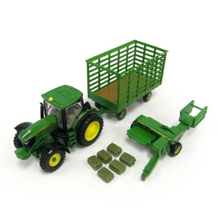 1/64 John Deere 6210R Haying Set with 338 Square Baler & Bale Wagon