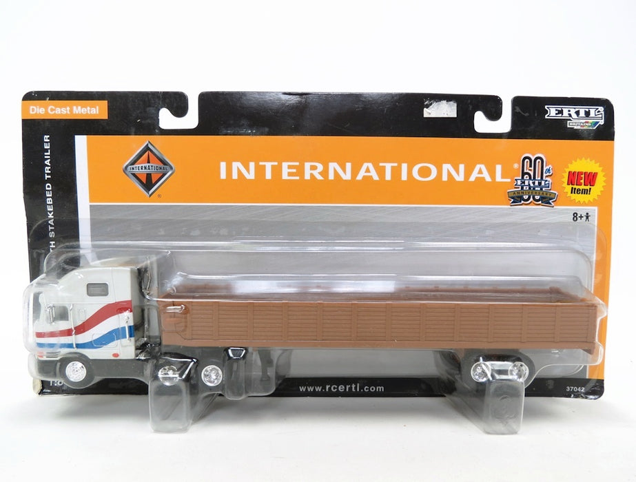 1/64 Gray International Cabover Semi with Stakebed Trailer