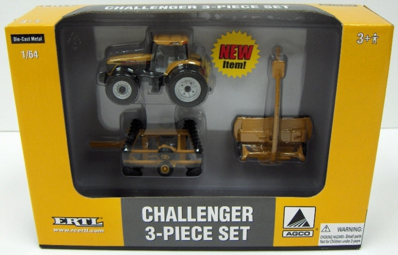1/64 Challenger 3 Piece Set with MT655 Tractor, Mower Conditioner & Wing Disc Harrow