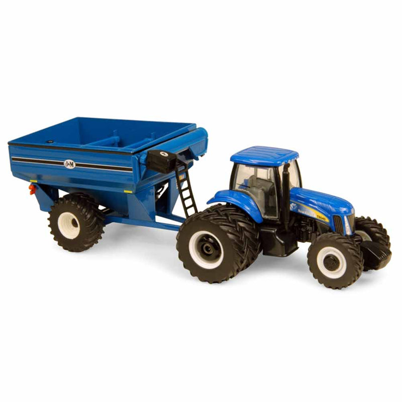 1/64 New Holland T8040 with Rear Duals and Blue J&M Grain Cart