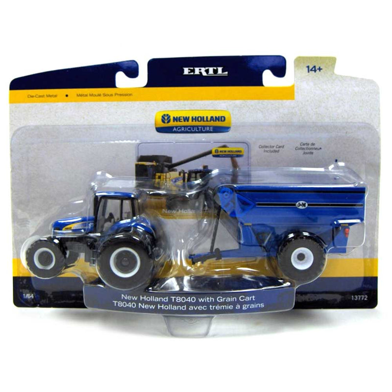 1/64 New Holland T8040 with Rear Duals and Blue J&M Grain Cart