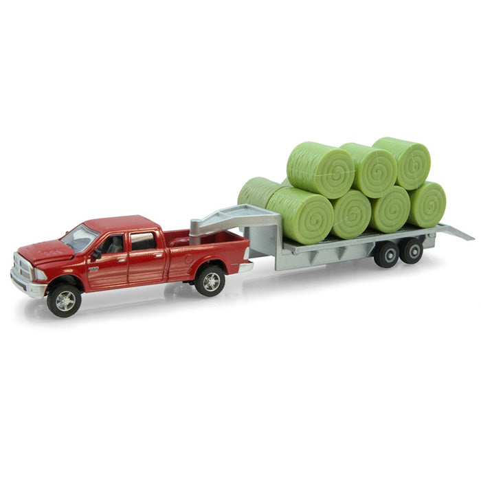 1/64 Dodge Ram Pickup Truck with Gooseneck Trailer & Bales