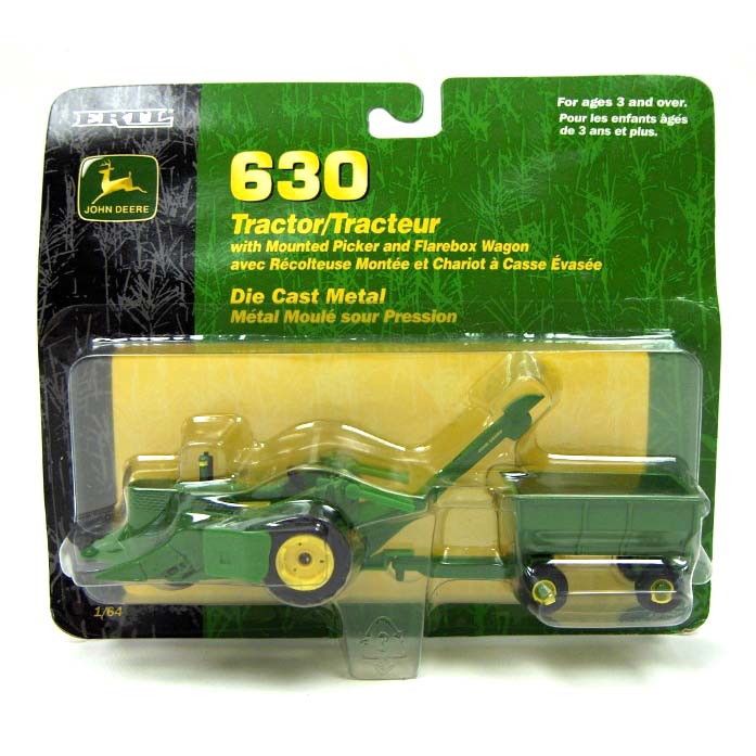 1/64 John Deere 630 Tractor with Mounted Picker & Wagon