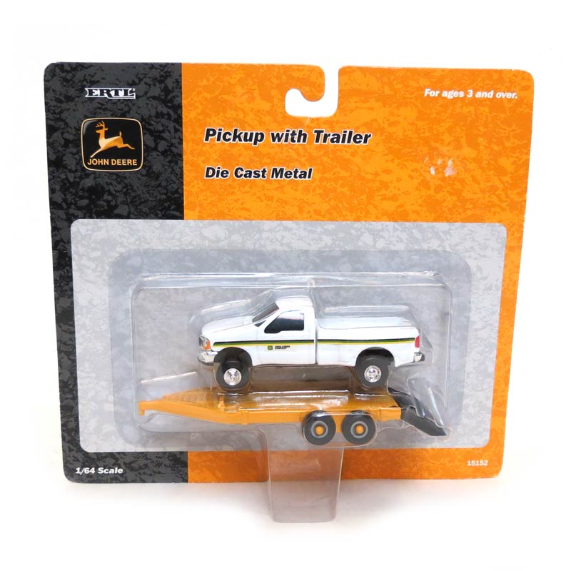 1/64 John Deere Ford Dually Dealership Truck and Yellow Trailer with Ramps