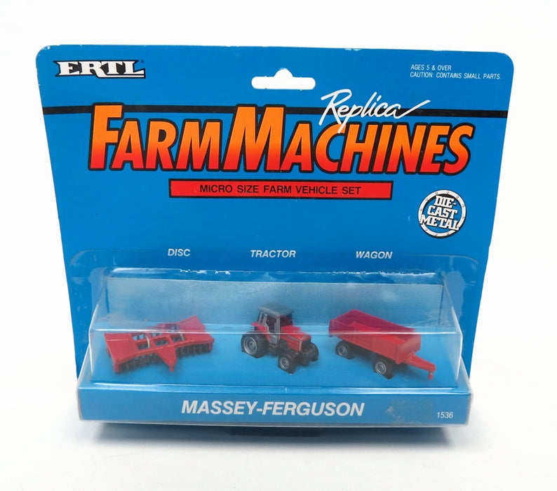 Micro Size Massey Ferguson 3 Piece Set with Disc, Tractor & Wagon by ERTL