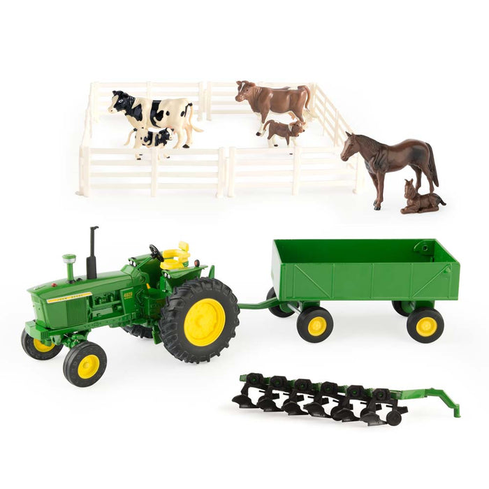 1/32 John Deere Farm Toy Playset with Tractor, Wagon, Plow, Animals & Fence
