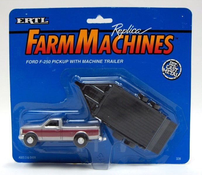 1/64 Red & Grey Ford F-250 Pickup Truck with Flatbed Trailer