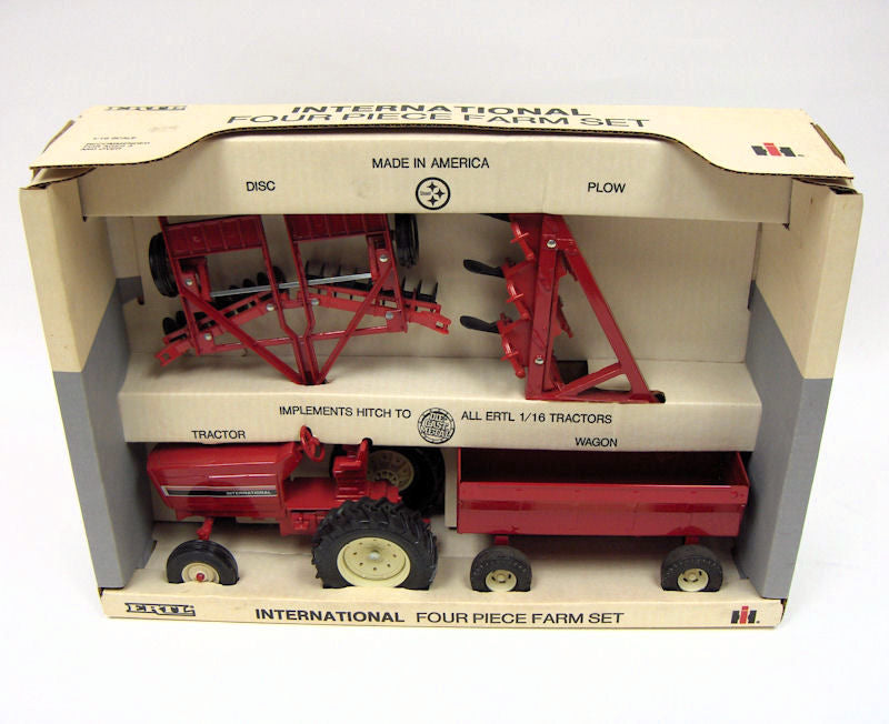 1/16 International Harvester 4-Piece Box Set with Disk, Plow, 3088 Tractor & Wagon by ERTL