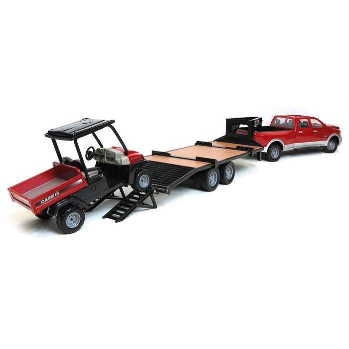1/16 ERTL Big Farm Red & Silver RAM 3500 Dually with Gooseneck Trailer and Case IH Scout