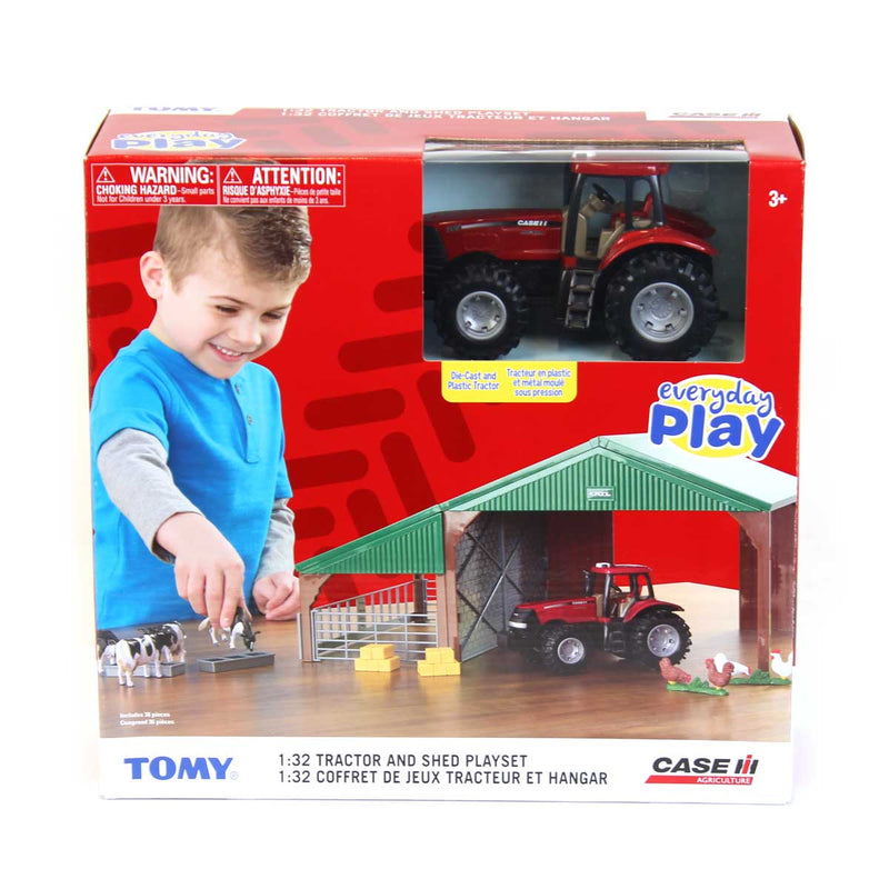 1/32 Case IH Dual Purpose Livestock Building Playset with Case IH Magnum Tractor, Animals, & Bales by ERTL