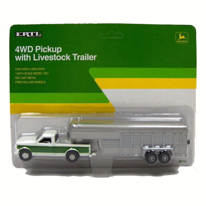 1/64 White & Green 4WD Pickup with Livestock Trailer by ERTL