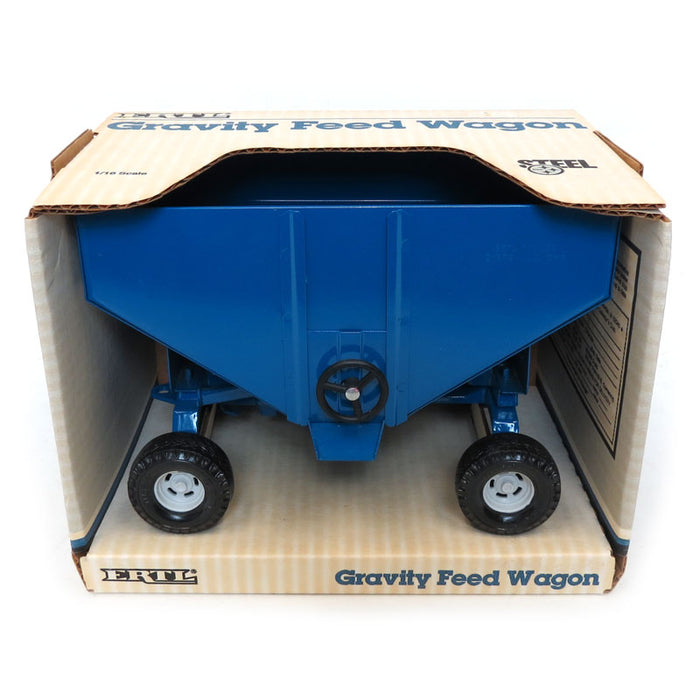 1/16 Steel Blue Gravity Wagon with Smaller Fat Tires, Made by ERTL in 1980s