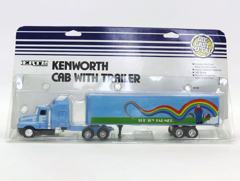 1/64 Blue Kenworth with Plastic Box Trailer Featuring Toy Farmer
