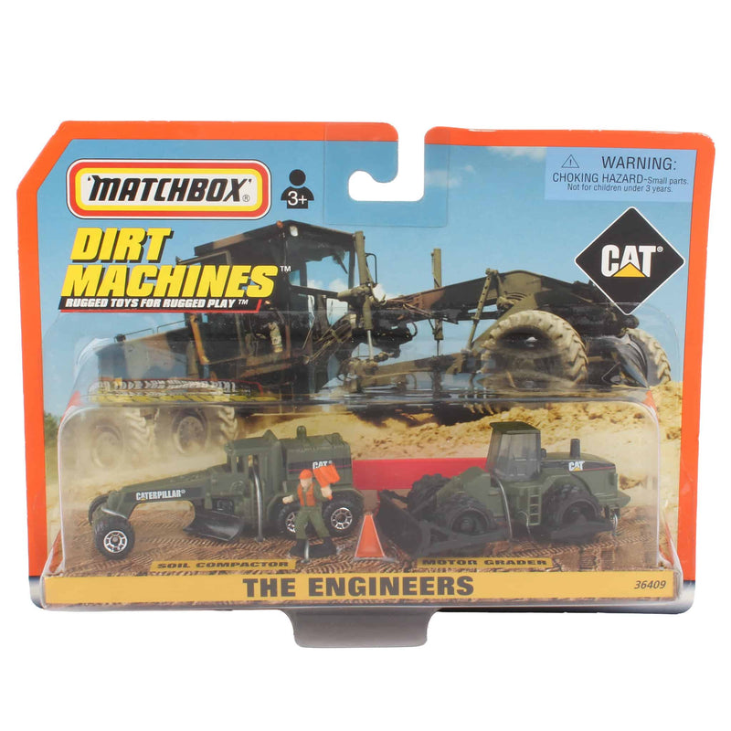 Matchbox Dirt Machines, CAT The Engineers, Army Gree Soil Compactor and Motor Grader