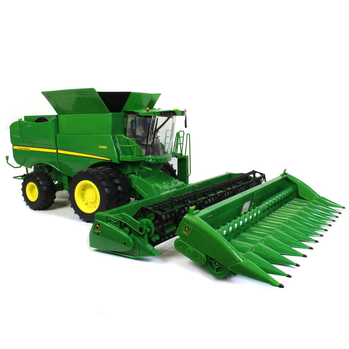 1/16 Big Farm John Deere S690 Combine with 12 Row Corn Head and Grain Head