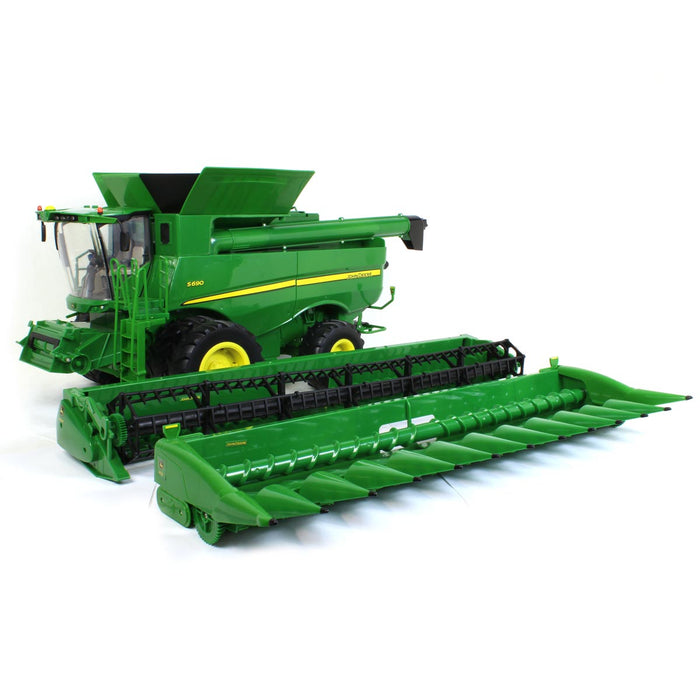 1/16 Big Farm John Deere S690 Combine with 12 Row Corn Head and Grain Head