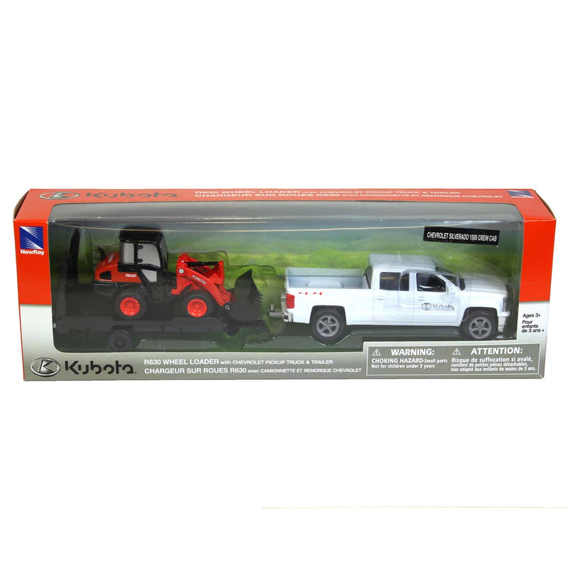 1/43 Kubota Toy Set with Chevy Pickup Truck & Kubota R630 Small Wheel Loader by New Ray Toys