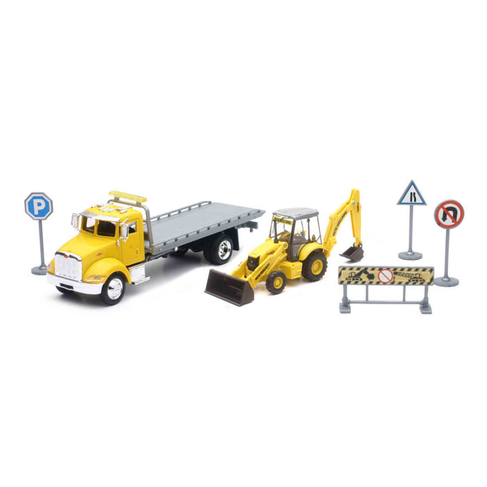 1/43 Peterbilt Roll-off with New Holland Backhoe by New Ray