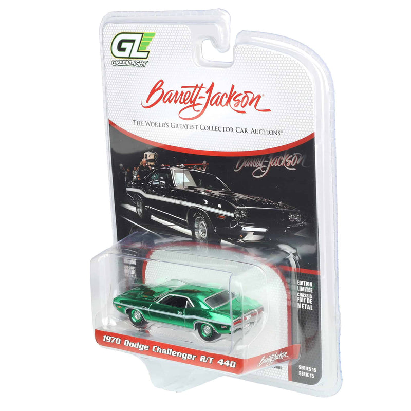 Green Chrome Chase Unit ~ 1/64 1970 Dodge Challenger R/T 440, Scottsdale 2024, Black, Barrett-Jackson Series 15