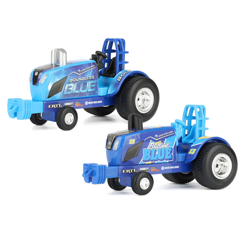 Set of 2 ~ 1/64 New Holland "Boundless Blue" & "Brilliant Blue" Pulling Tractors by ERTL