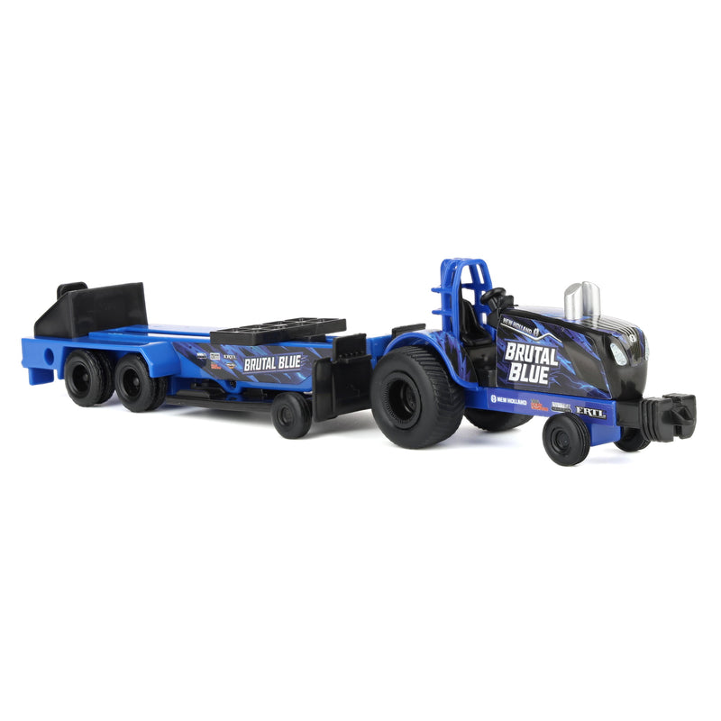 Set of 2 ~ 1/64 New Holland "Brutal Blue" and "USA 250" Pulling Tractors with Sleds by ERTL