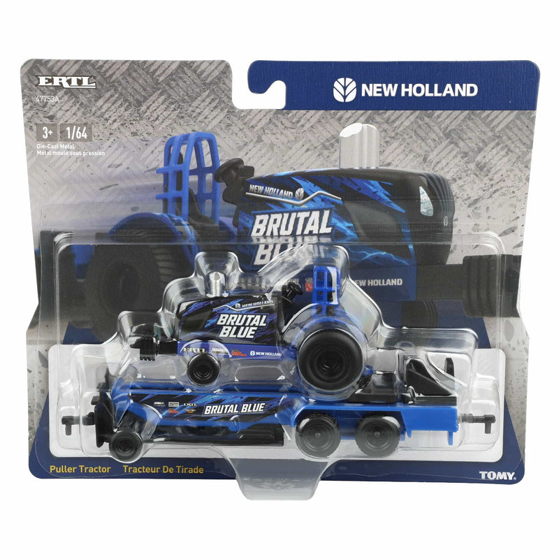 Set of 2 ~ 1/64 New Holland "Brutal Blue" and "USA 250" Pulling Tractors with Sleds by ERTL