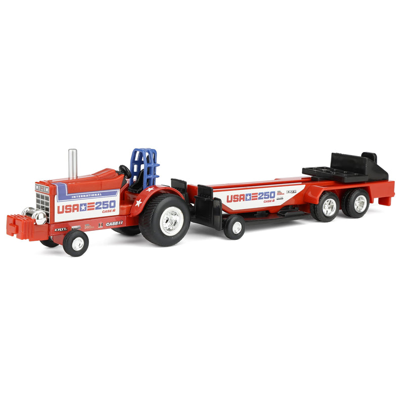 1/64 International Harvester "USA 250" Stars & Stripes Pulling Tractor with Sled by ERTL
