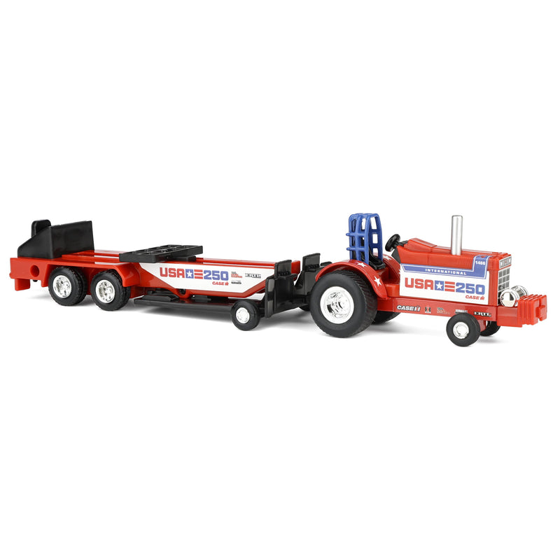 1/64 International Harvester "USA 250" Stars & Stripes Pulling Tractor with Sled by ERTL
