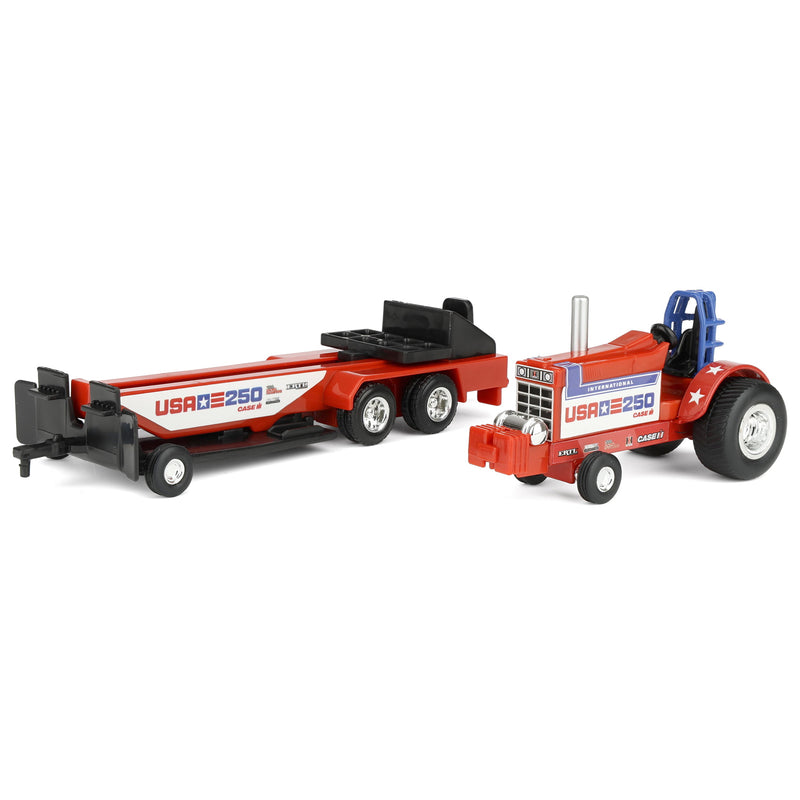 1/64 International Harvester "USA 250" Stars & Stripes Pulling Tractor with Sled by ERTL