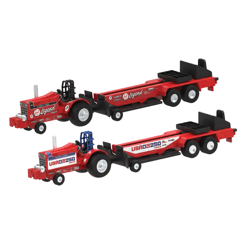 Set of 2 ~ 1/64 International "Red Legend" & "USA 250" Pulling Tractors with Sleds by ERTL