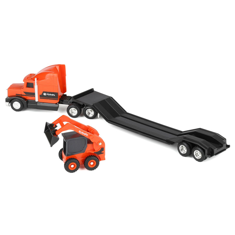 1/64 Orange Kubota Semi Truck with Flatbed Trailer & Kubota Skid Steer by ERTL
