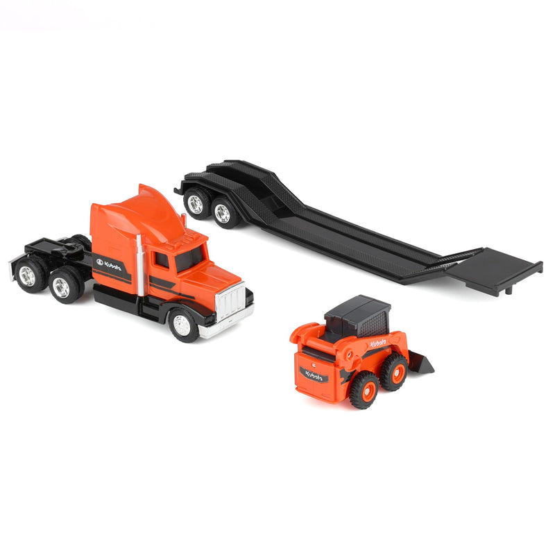 1/64 Orange Kubota Semi Truck with Flatbed Trailer & Kubota Skid Steer by ERTL