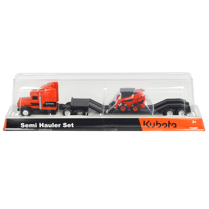 1/64 Orange Kubota Semi Truck with Flatbed Trailer & Kubota Skid Steer by ERTL
