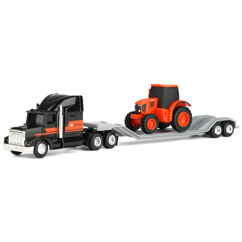 1/64 Black Kubota Semi Truck with Flatbed Trailer & Kubota Tractor by ERTL