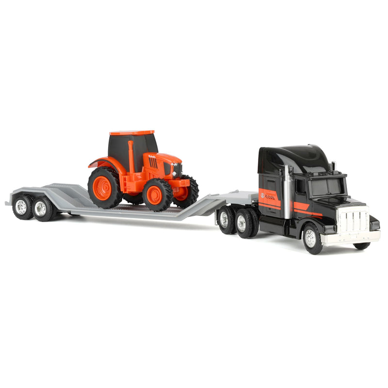 1/64 Black Kubota Semi Truck with Flatbed Trailer & Kubota Tractor by ERTL