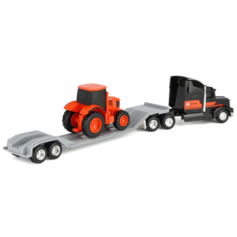 1/64 Black Kubota Semi Truck with Flatbed Trailer & Kubota Tractor by ERTL