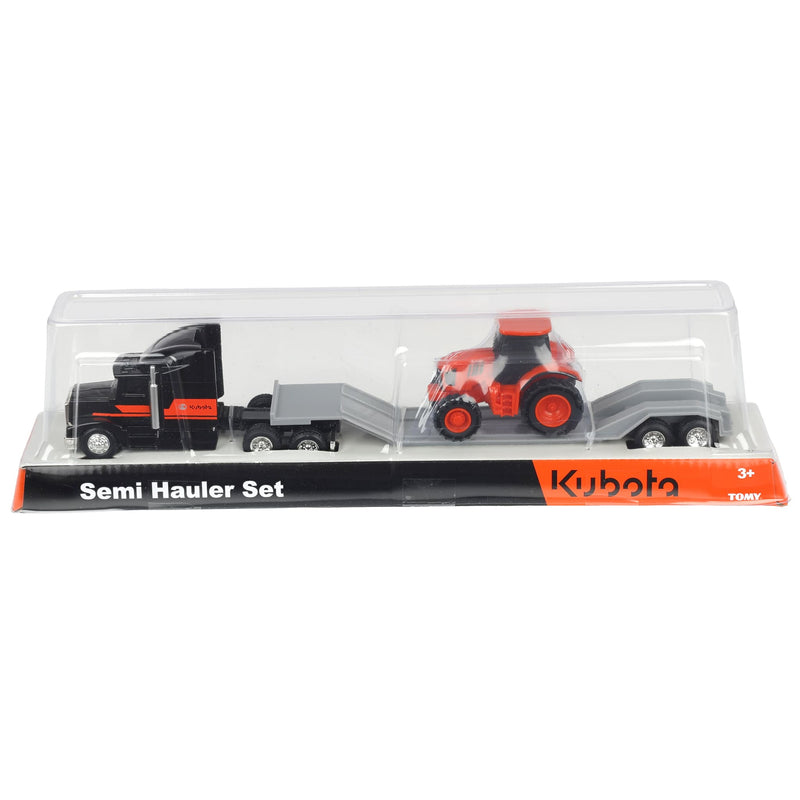 1/64 Black Kubota Semi Truck with Flatbed Trailer & Kubota Tractor by ERTL