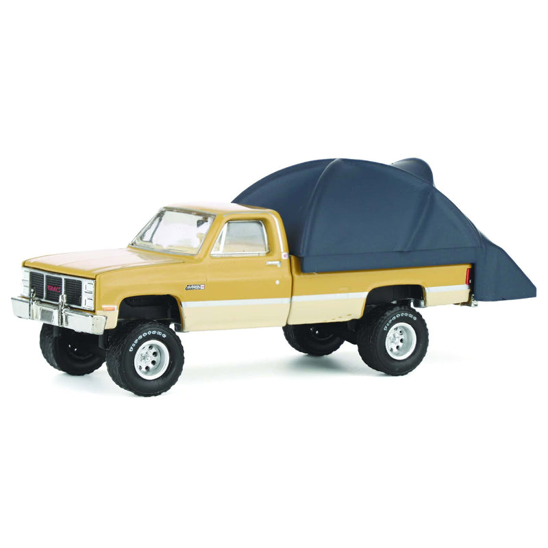 1/64 1986 GMC Sierra Lifted, Desert Sand & Doeskin Tan with Modern Truck Bed Tent, The Great Outdoors Series 4